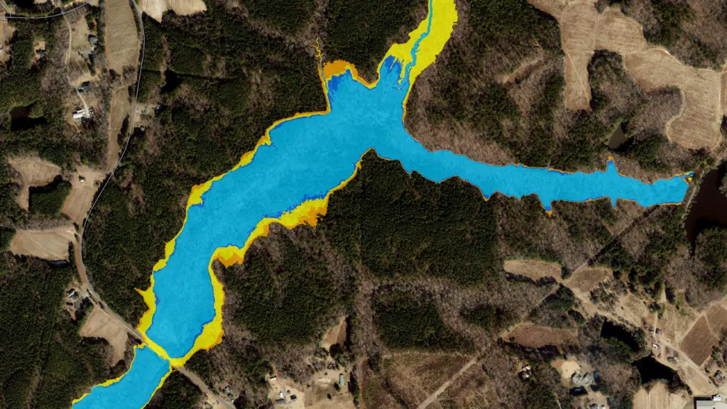 Cedar Creek Dam breach inundation mapping comparing breach and non-breach conditions